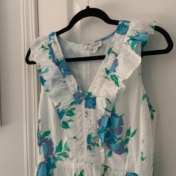 J. Crew Factory Printed V-neck smocked midi dress size 6 white blue pockets - Picture 11 of 15